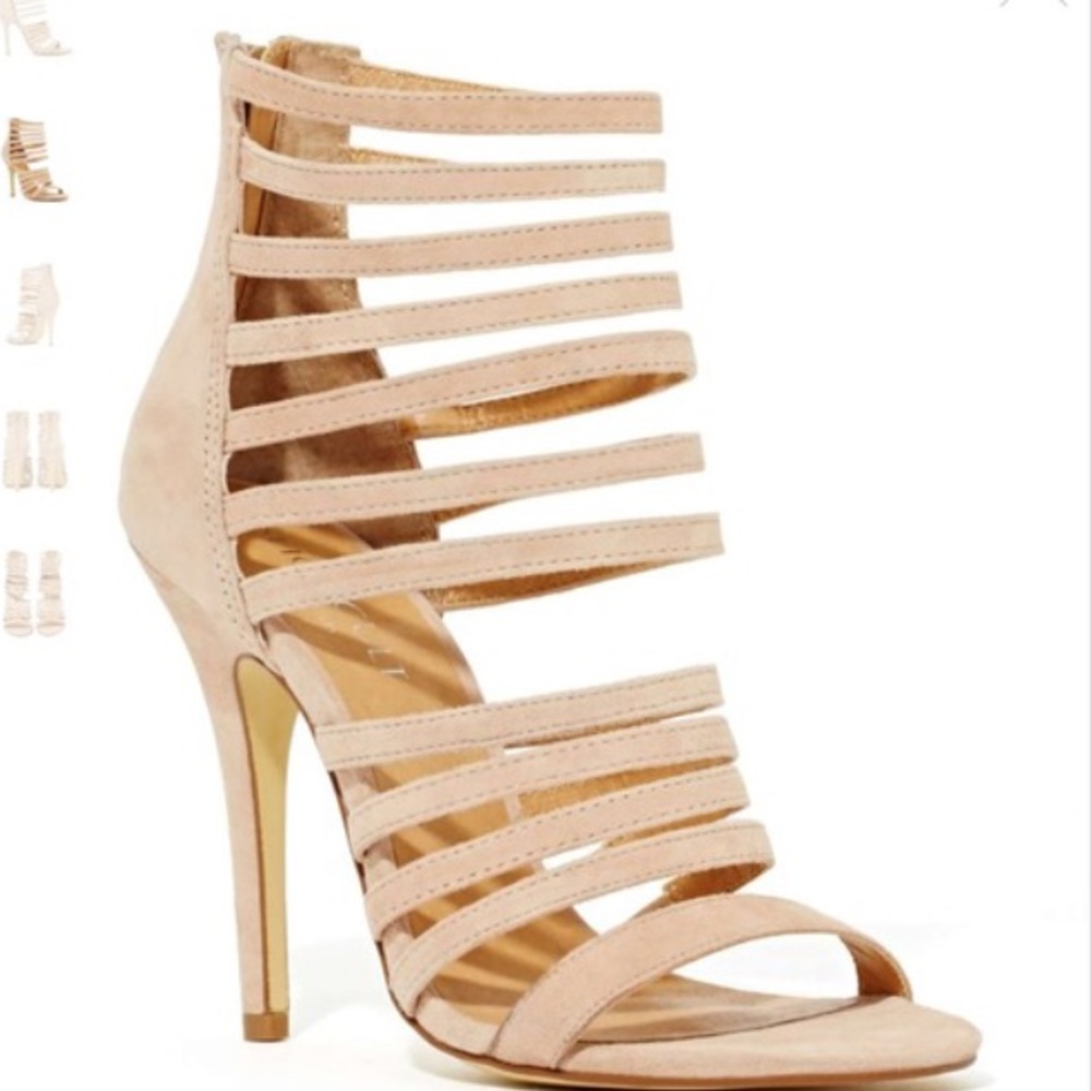 Nude open toe strappy heels